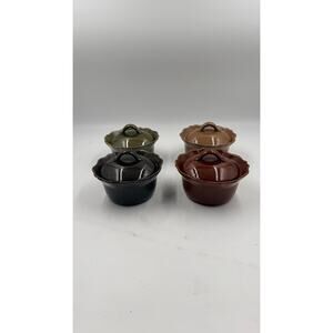 Hearth & Hand Set of 4 6oz Round Ramekins with Ruffled Edge Brown/Red/Green/Tan